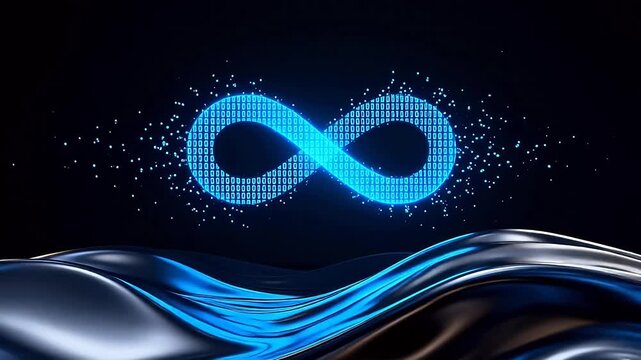 Blue infinity symbol with flowing waves
