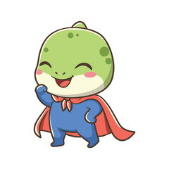 Fototapeta premium Little dinosaur dressed as a superhero with a blue suit and red cape