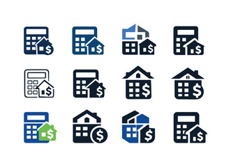 Bank loan calculator. Icon set. Set Logo of Bank loan calculator: mobile app calculator screen. harmonious logo variations of the same