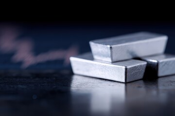 silver bars and falling stock chart, market risk concept