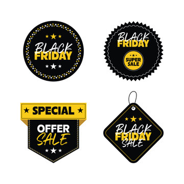 Black and yellow black friday sale label and badge collection for retail marketing and online offers