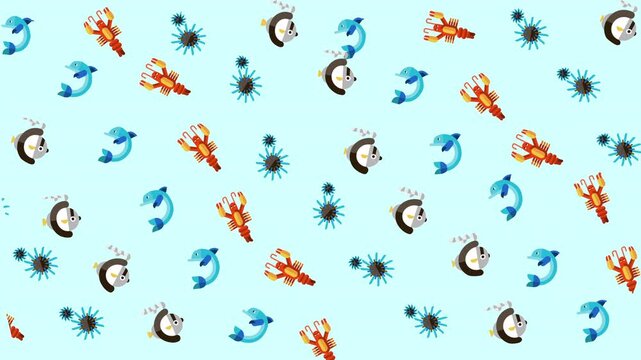 Suitable for educational materials, childrens books, ocean conservation projects, and marinethemed designs. Bright, colorful illustrations of sea creatures on blue background.