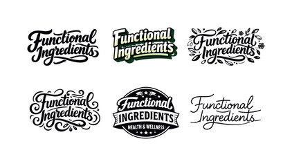 Fototapeta premium Functional ingredients. Set lettering. harmonious lettering variations of the same emblematic concept, each with different artistic