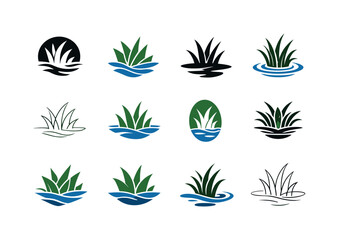 Wetland Restoration Icons. Wetland restoration. Icon set. Set Logo of wetland restoration: wetland grasses. harmonious logo variations of the same emblematic