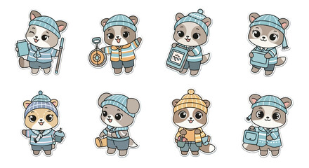 Obraz premium Cartoon animals in winter outfits playful collection for design