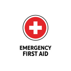 Obraz premium Emergency First Aid Symbol - Red Cross Logo with Text