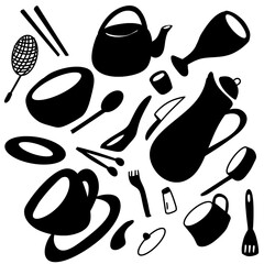 Kitchen Utensils Silhouette Set - Cooking Tools Vector"