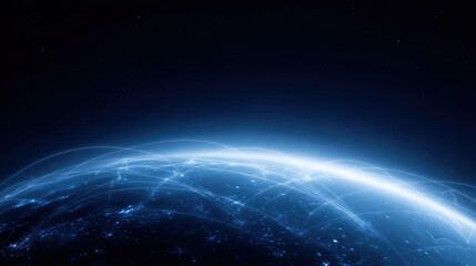 Obraz premium Global internet communication network over earth, telecommunication and data transfer