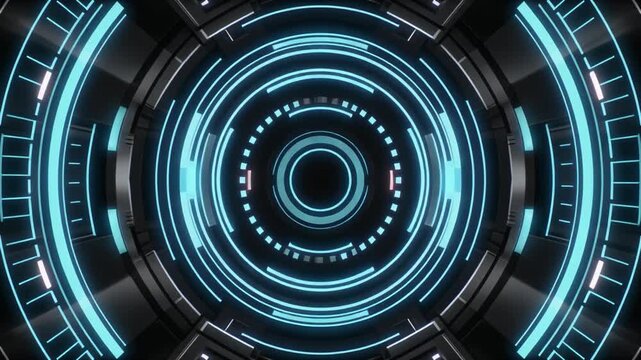 Central control hologram futuristic AI system spinning layered HUD rings energy seamless cinematic surreal ethereal ambience cascading softly glowing abstract unique style ultra realistic loop