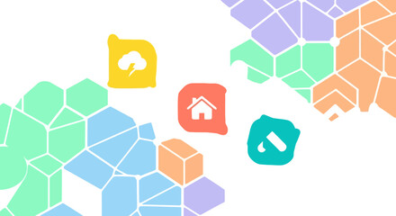 Obraz premium Hexagonal network with icons for home cloud and security.