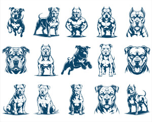Fototapeta premium Dog Breed Full Body Silhouette Vector Pet Set