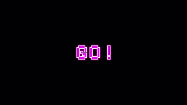 Get ready! 3 2 1 Go! text animated in pixel neon style. Transparent Alpha Channel 4K.