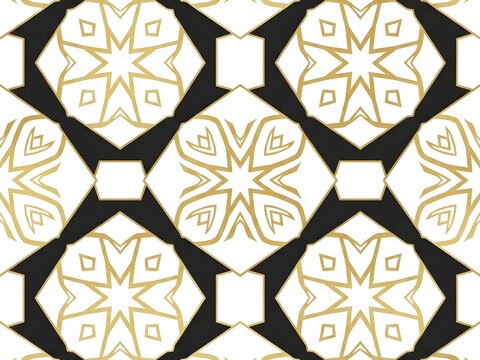 Luxury Islamic Geometric Pattern with Gold Hexagons and Black Accents