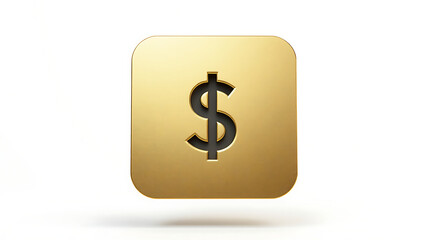 Obraz premium Gold square icon with cutout dollar sign conveying finance and success, minimalist metallic design and soft shadow