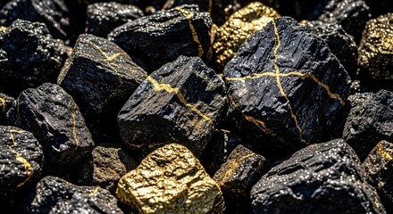 Luxury Black Marble Texture with Golden Veins Abstract Background