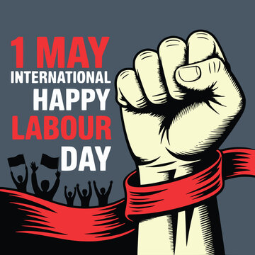 International Workers&rsquo; Day Vector Illustration, Worker Holding Hammer, Creative Design on Red and White Background	