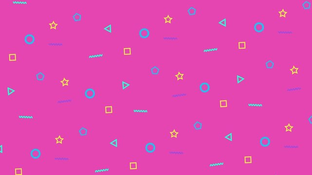 Colorful Abstract Memphis Pattern with Geometric Shapes on Bright Background