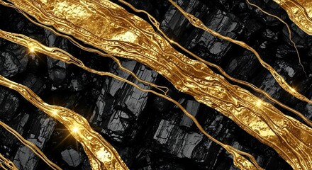 Luxury Black Marble Texture with Golden Veins Abstract Background