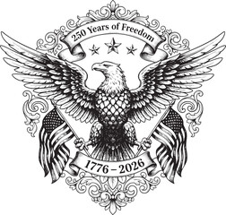 250 Years of American Freedom Retro Woodcut Vector Illustration