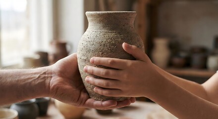 Potter shaping clay on a pottery wheel