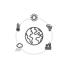 Global Climate Change and Weather Elements Infographic Line Art