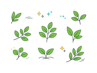 Obraz premium Minimalist Botanical Illustration. Fresh green leaves for versatile compositions. Calm botanical elements are evenly spaced, creating a clean nature-inspired