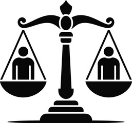 Justice scale silhouette illustration featuring equality law legal balance fairness human rights concept modern flat design graphic symbol icon