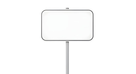 Blank white square sign with pole isolated on transparent background