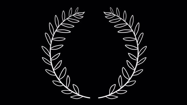 Elegant Laurel Wreath Outline Animation on Black Background.