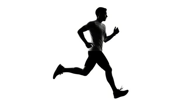 Silhouette of man running on white background