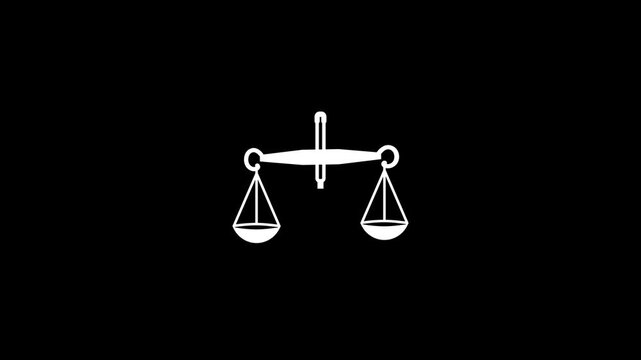 Scales and justice icon animation . White Scales of justice. Animation of weight balance concept on black background. 4k video