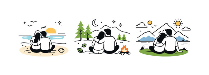 Obraz premium Couples in nature (beach, forest, mountains). A serene finaloreditorial scene showing a couple enjoying a quiet pause in nature, focused on