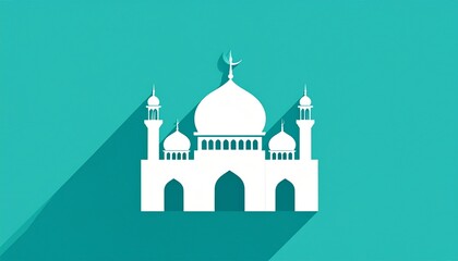 Fototapeta premium White mosque illustration minimalist design Islamic architecture vector art teal background