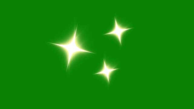Golden cartoon twinkle stars with fast glitter line motion and glowing sparkle trails, flat vector doodle shine effect, and magical blinking starlight animation on green screen background, crisp 4K