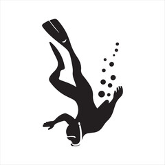 Fototapeta premium snorkeler under water vector silhouette line art logo design collection