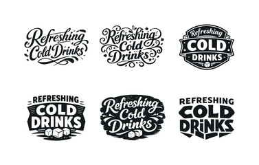 Obraz premium Artistic Drink Lettering. Refreshing cold drinks. Set lettering. harmonious lettering variations of the same emblematic concept, each with different artistic