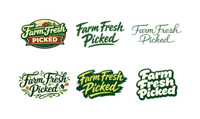 Farm fresh picked. Set lettering. harmonious lettering variations of the same emblematic concept, each with different artistic interpretation