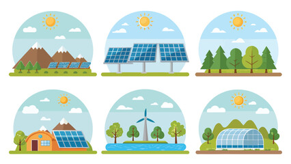 Renewable Energy and Solar Power Landscape Collection &ndash; Sustainable Future Concept