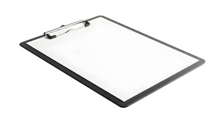 Modern silver clipboard with blank white paper isolated on transparent background