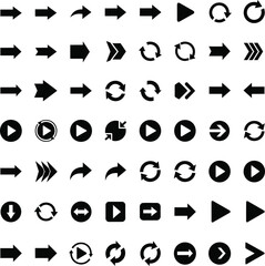 Fototapeta premium Black Arrows and Play Buttons on White Background