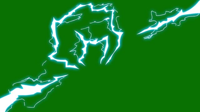 2D Electric Energy Burst FX, Flash Cartoon Explosion, Hand Drawn Smoke and Fire Spark Elements for Green Screen Background Use, Comic Style Motion Graphics in 4K Format
