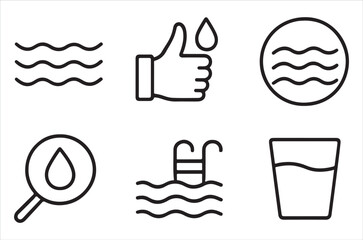 Water conservation icons thumbs up droplet waves and related symbols