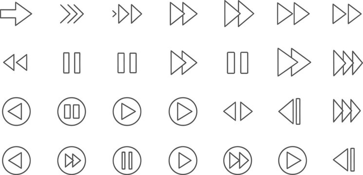 Media Player Icons on White Background