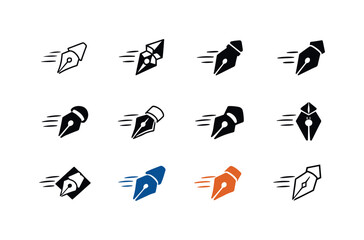 Obraz premium Doodles and handwriting. Icon set. Set Logo of Doodles and handwriting: pen tip with motion lines. harmonious logo variations of the same