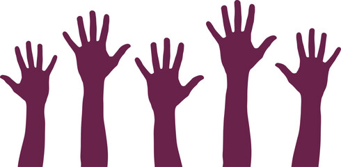 Fototapeta premium Purple Hands Raised Up in Air