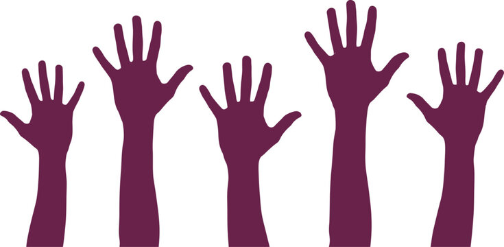 Purple Hands Raised Up in Air