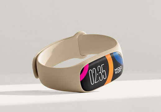 Smartwatch Mockup With Editable Background, Minimalist Fitness Tracker Display On Modern Silicone Strap Template