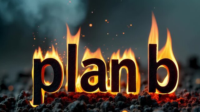 The blackened and dying letters "Plan B." The burning letters against a background of smoke. The urgency of the decision.
