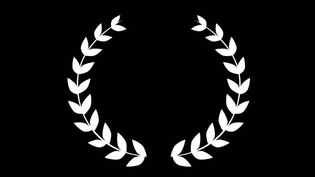 Elegant White Laurel Wreath on Black Background Loop.