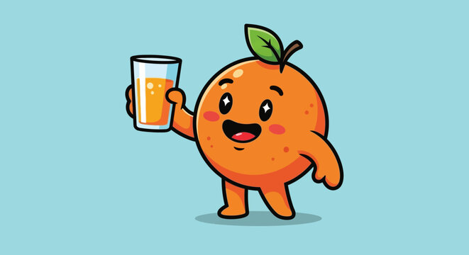Cartoon orange character with juice.
